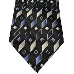 Vintage Silk Tie Geometric Black Blue Silver 3.75" Wide 60" Kilburne Finch